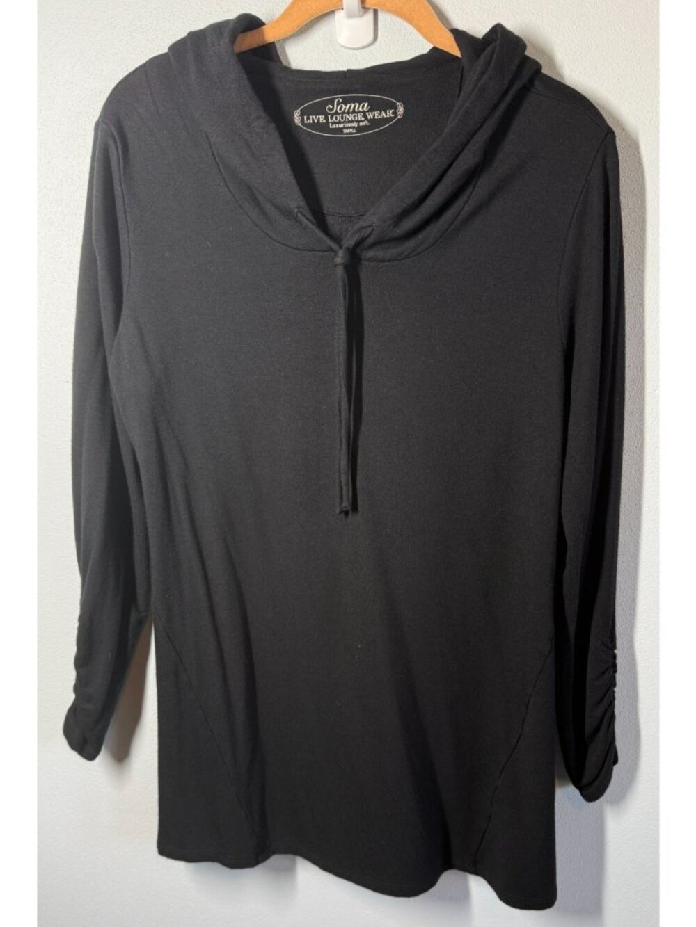 Soma Womens Small Black Modal Blend Lounge Hoodie Stretch Soft Cozy Casual